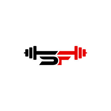 Letter SF Barbell Fitness Logo Design