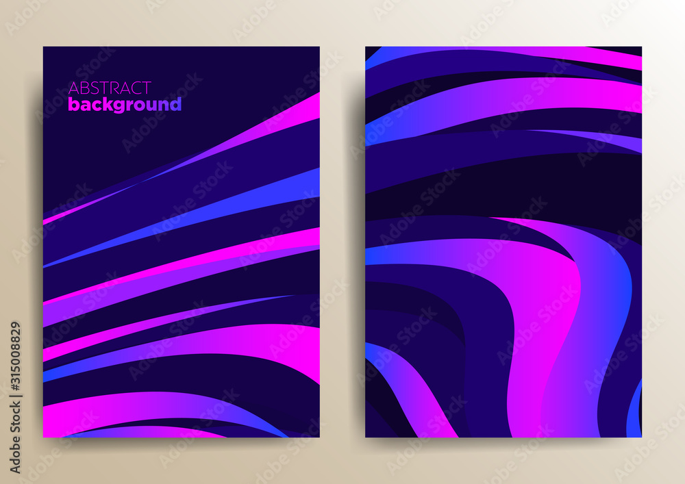 Poster set of two vertical abstract bright color templates with graphic elements and place for text.