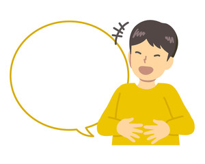 お腹を抱えて笑う黄色い服を着た男の子