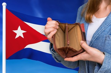 Poor person with empty wallet in Cuba