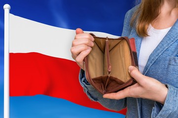 Poor person with empty wallet in Poland