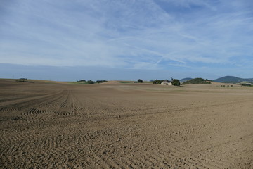 Herbstliche Landschaften auf den Feldern mit Kirche bei Thür / Eifel