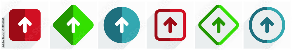 Aufkleber Up arrow icon set, flat design vector illustration in 6 options for webdesign and mobile applications in eps 10