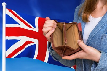Poor person with empty wallet in United Kingdom