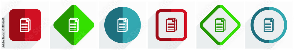 Aufkleber Document icon set, flat design vector illustration in 6 options for webdesign and mobile applications in eps 10