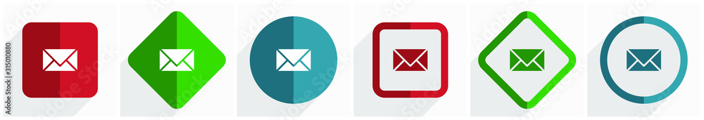 Aufkleber Email icon set, flat design vector illustration in 6 options for webdesign and mobile applications in eps 10