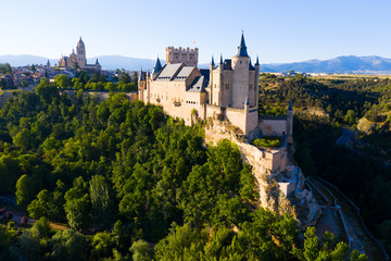 Aerial view of fortress Alcazar of Segovia. Spain - obrazy, fototapety, plakaty