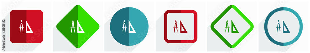 Aufkleber Learning icon set, flat design vector illustration in 6 options for webdesign and mobile applications in eps 10