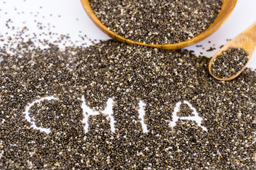 Composition with chia seeds on white background