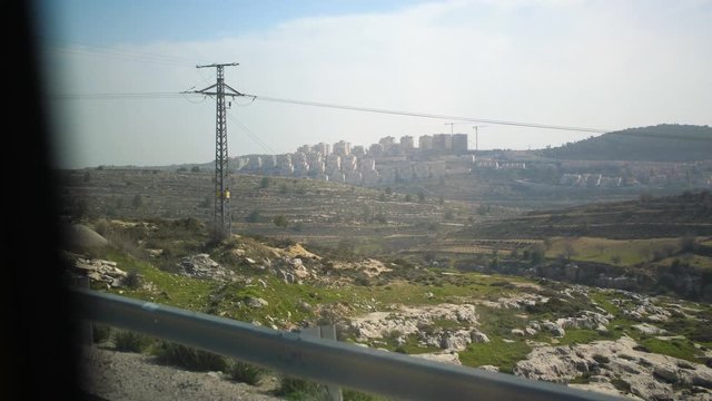 Illegal Israeli settlements in the West Bank of Palestine. Israel built this settlement in land designated to be part of a Palestinian state under the UN.
