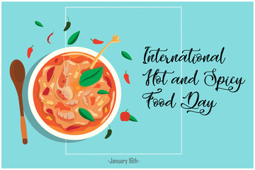 International Hot and Spicy Food Day January 16th with beans and Hand Lettering text. Vector illustration for your design and print template.