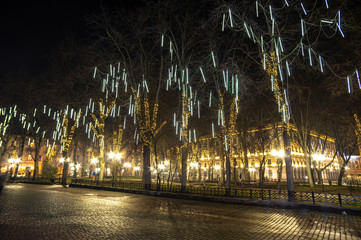 Naklejka premium Festive illumination in the night city
