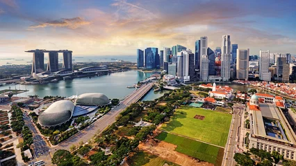 Fotobehang Singapore city panoranora at sunrise with Marina bay © TTstudio