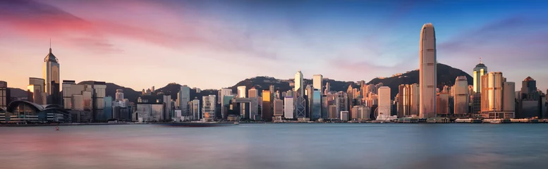 Poster Hong Kong Skyline von Kowloon, Panorama bei Sonnenaufgang, China - Asien © TTstudio