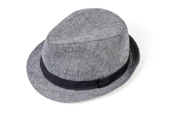 Fototapeta na wymiar Lightweight cotton men's fedora hat on a white background