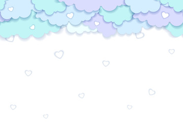 Valentines Day vector background with clouds and hearts in paper art style .