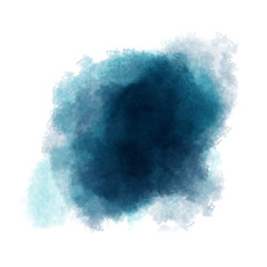 Abstract dark blue watercolor brush stroke isolated on white background.