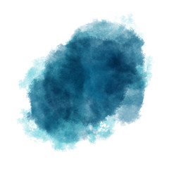 Abstract dark blue watercolor brush stroke isolated on white background.