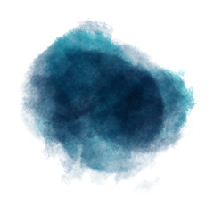 Abstract dark blue watercolor brush stroke isolated on white background.