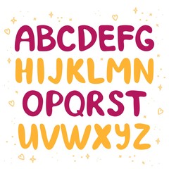 Doodle style alphabet. Cute hand drawn alphabet. Funny ABC