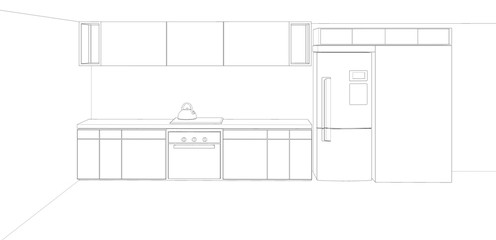 modern kitchen design sketch, 3d render