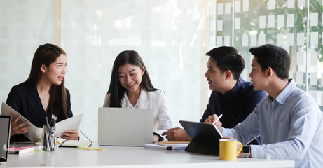 Business working in office with documents and laptop people Consulting and business planning.