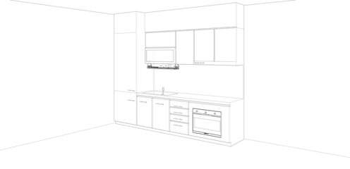 modern kitchen interior sketch, 3d rendering