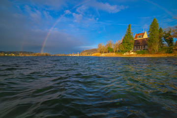 On Lake Constance, in the period between autumn and winter, where the river Rhine begins on the horizon, in the Swiss town of Stein am Rhein.