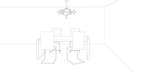 modern dining room design sketch, 3d rendering