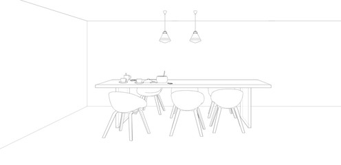 modern dining room design sketch, 3d render background