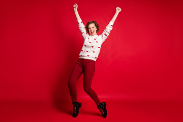 Full length body size view of her she nice attractive lovely crazy ecstatic overjoyed cheerful...