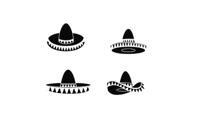 set of Sombrero hat black logo icon design illustration