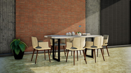 interior of room with table and chairs, 3d rendering background