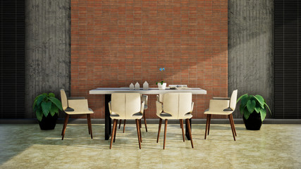 interior design of room with table and chairs, 3d rendering background