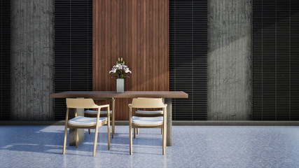 room with table and chairs in modern loft style, 3d render background