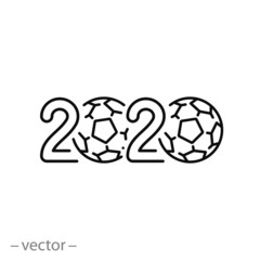 Obraz premium football 2020 icon, logo soccer olympic champion, calendar date, thin line web symbol on white background - editable stroke vector illustration eps10
