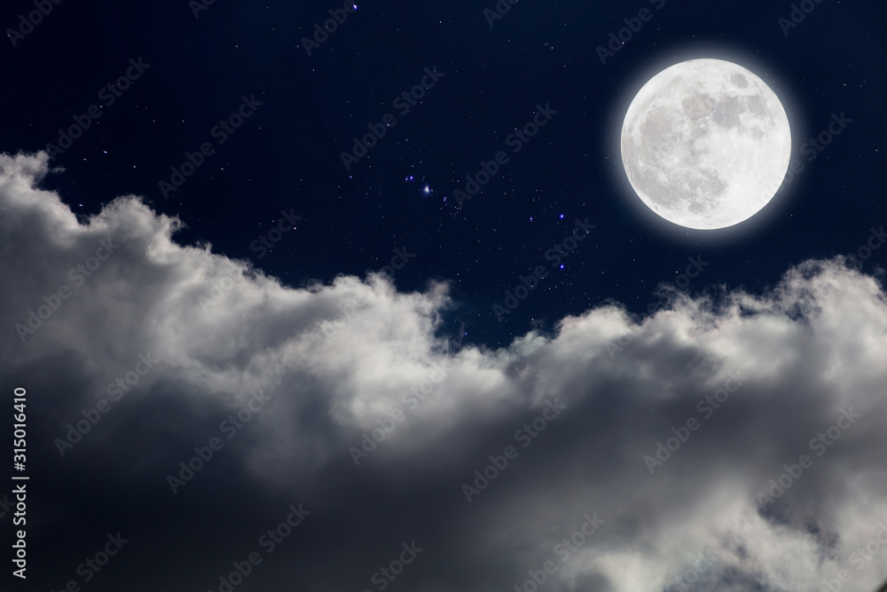 Wall mural full moon with starry and clouds background. romantic night.