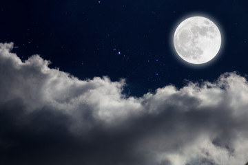 Fototapeta premium Full moon with starry and clouds background. Romantic night.