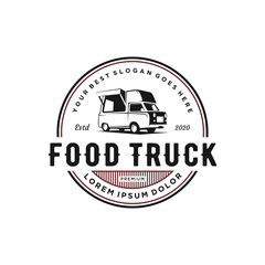vintage food truck logo design, vector illustration concept © Alfaza Std.