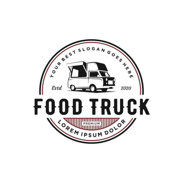vintage food truck logo design, vector illustration concept