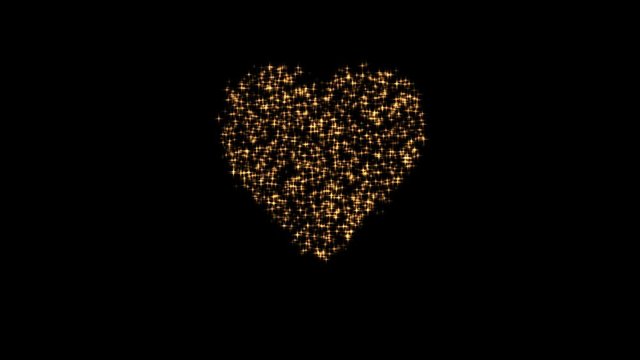 Gold heart. Fireworks of love. Atmosphere of love expressed by gold heart, blowing up from surplus of feelings.