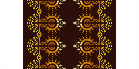Nice native gold ornament pattern hand-drawn ikat geometric background - Ethnic folk pattern. Tribal embroidery background. Vector