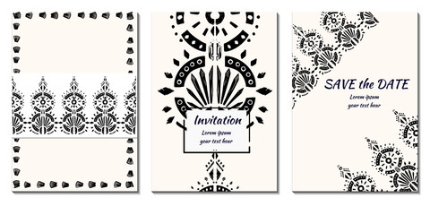 Obraz premium Modern template with ikat ornament for wedding design or greeting card any purpose.