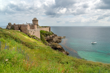 Fototapeta na wymiar Medieval Fort la Latte built in XIV century near Cape Frehel on Emerald Coast, Brittany, France