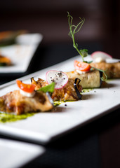 vegetable fresh tasty restaurant food salad greens tomato white plate seafood sauce