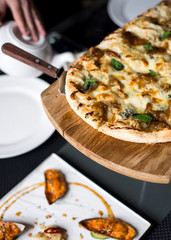 pizza pizzeria hot tasty cheese restaurant eating cooked seafood kitchen lunch