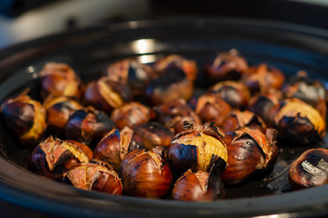 Roasting chestnuts on the pan