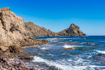 Fototapeta na wymiar Rocky Coast of Cabo de Gata Nijar Park, Almeria, Spain