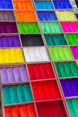 Traditional nepalese coloring powder at a market in Kathmandu, Nepal