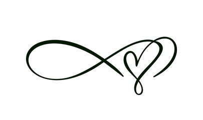 Heart love sign logo. Infinity Romantic symbol wedding. Design flourish element for valentine card. Vector banner illustration. Template for t shirt, poster - obrazy, fototapety, plakaty